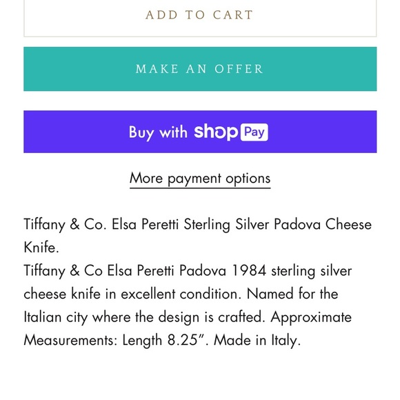 NWOT Tiffany & Co Elsa Peretti Padova 1984 sterling silver handle cheese knife - Picture 10 of 10